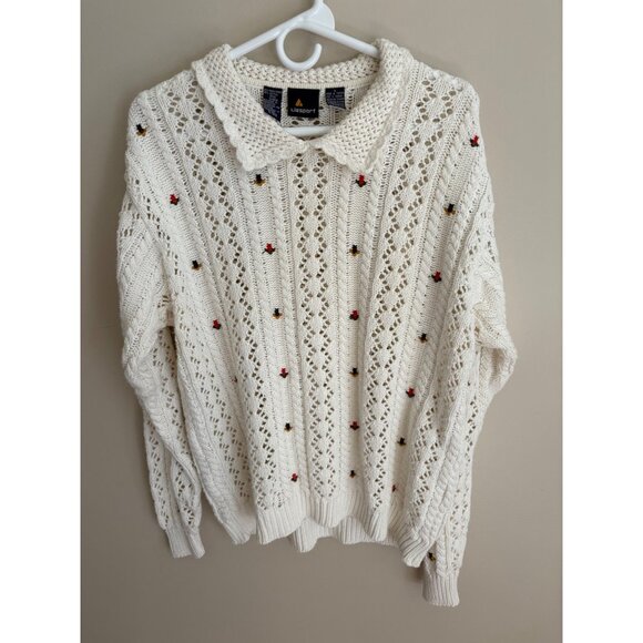 Vintage 90s Cottagecore Liz Sport Floral Embroidered Sweater Size Small - Picture 8 of 14